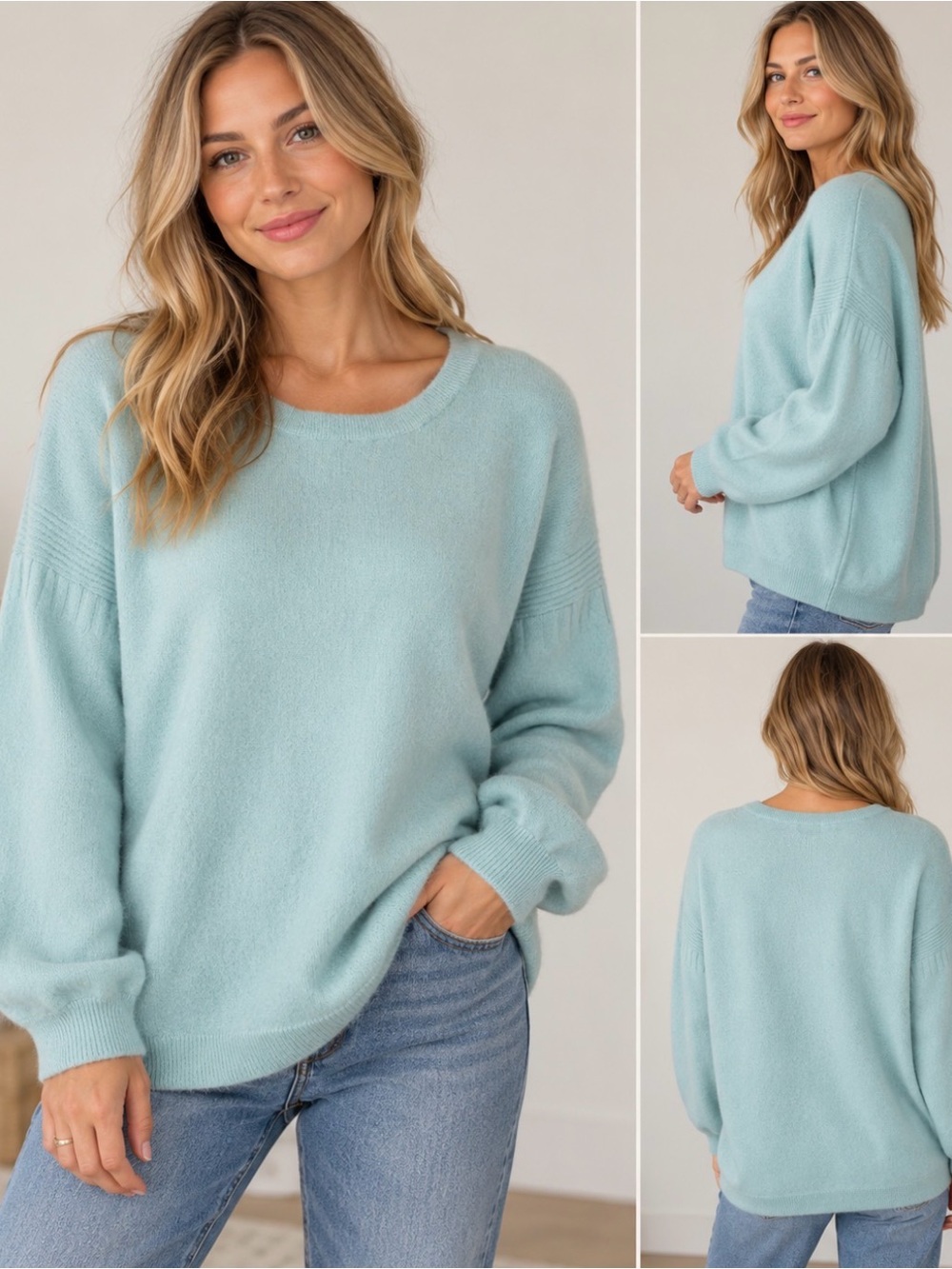 Lord & Taylor Pastel Blue 100% Cashmere Drop Shoulder Sweater